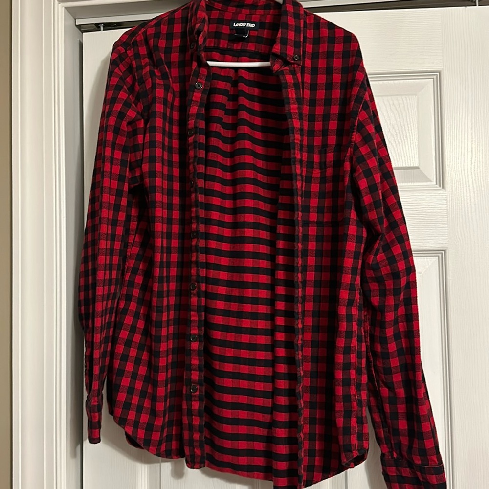 Mens Lands End Buffalo Plaid Size Large Tall Button Down